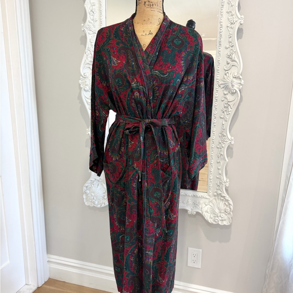Vintage Christian Dior Paisley Print Designer Dress Jacket Robe